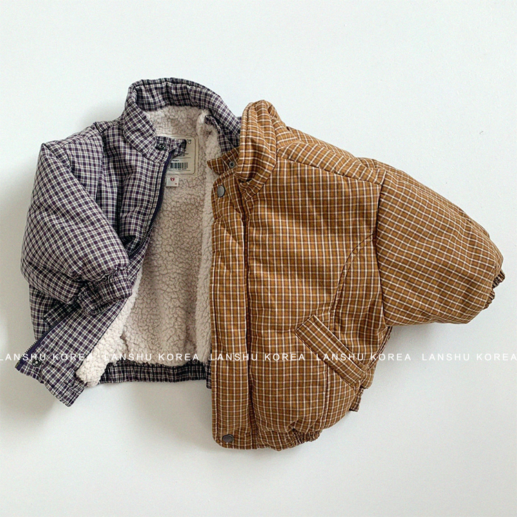 【Gou】懒鼠韩国童装25冬男童女童时髦英伦复古格子加厚保暖棉服