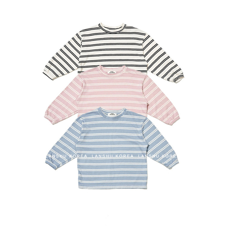 现货【Jeje】懒鼠韩国童装26春款男童女童条纹宽松慵懒风套头T恤