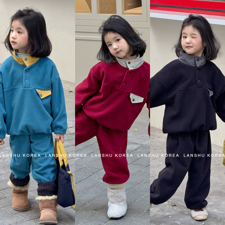 懒鼠韩国童装25冬款中大童拼接撞色立领口袋加绒加厚套装1117,童装/婴儿装/亲子装,套装,淘宝优惠券,粉丝福利购,淘宝优惠卷
