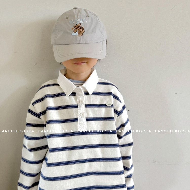 现货【Jeje】懒鼠韩国童装26春款男童女童学院经典条纹POLO衫T恤
