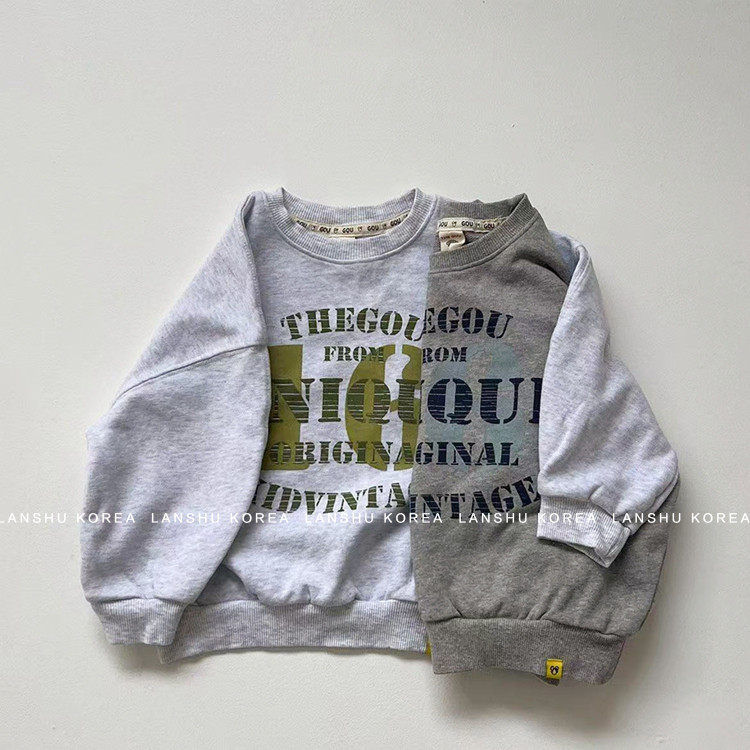 现货【Gou】懒鼠韩国童装26春款中大童复古字母休闲套头亲子卫衣