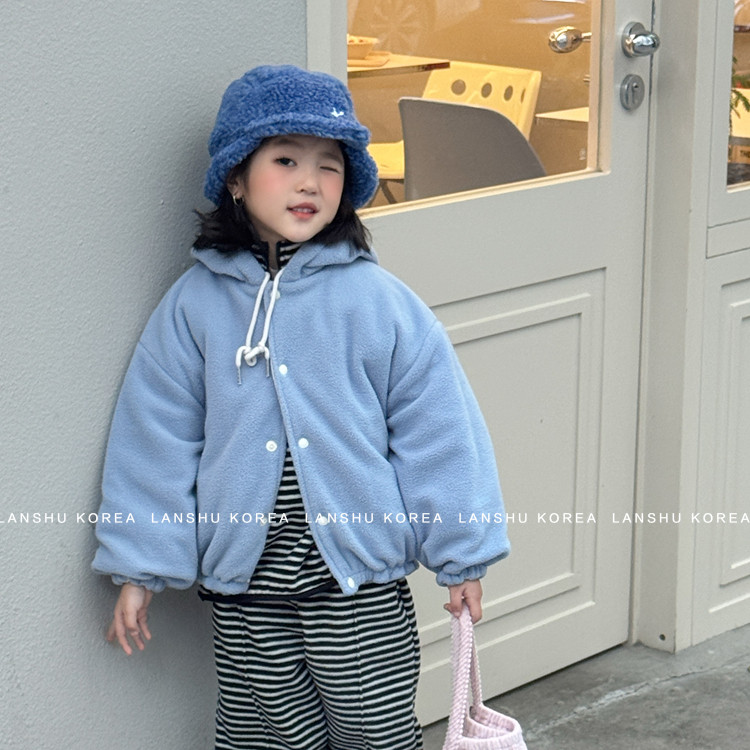 【Jeje】懒鼠韩国童装25冬款男童女童大牌范两面穿加厚绒连帽棉服