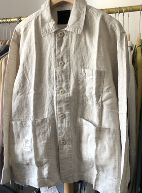 入   稀有  秋装新品  全亚麻的   男短款风衣  日系休闲夹克外套