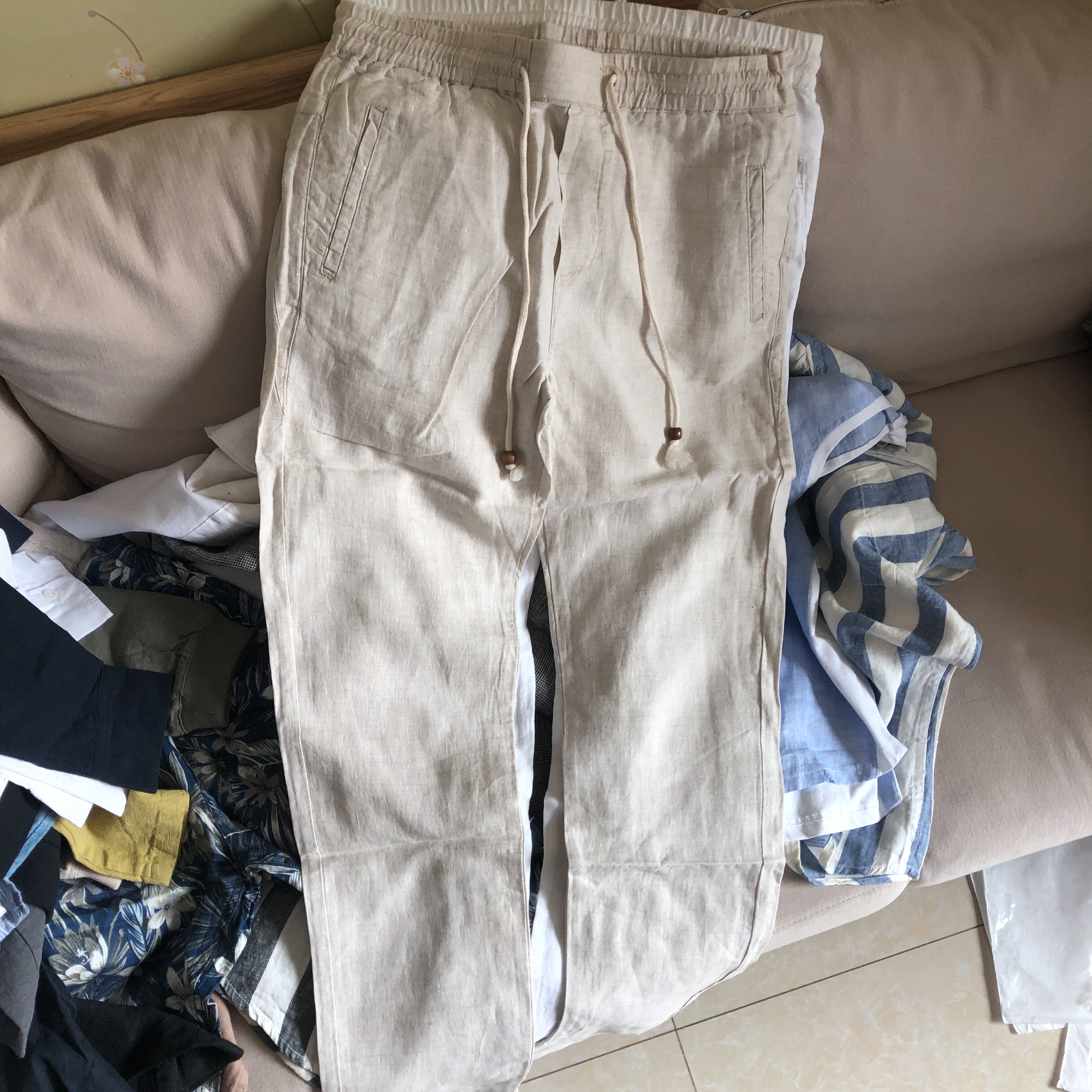 超有型 修身 小清新 纯亚麻强货 青年男士中腰薄款小直筒休闲裤子