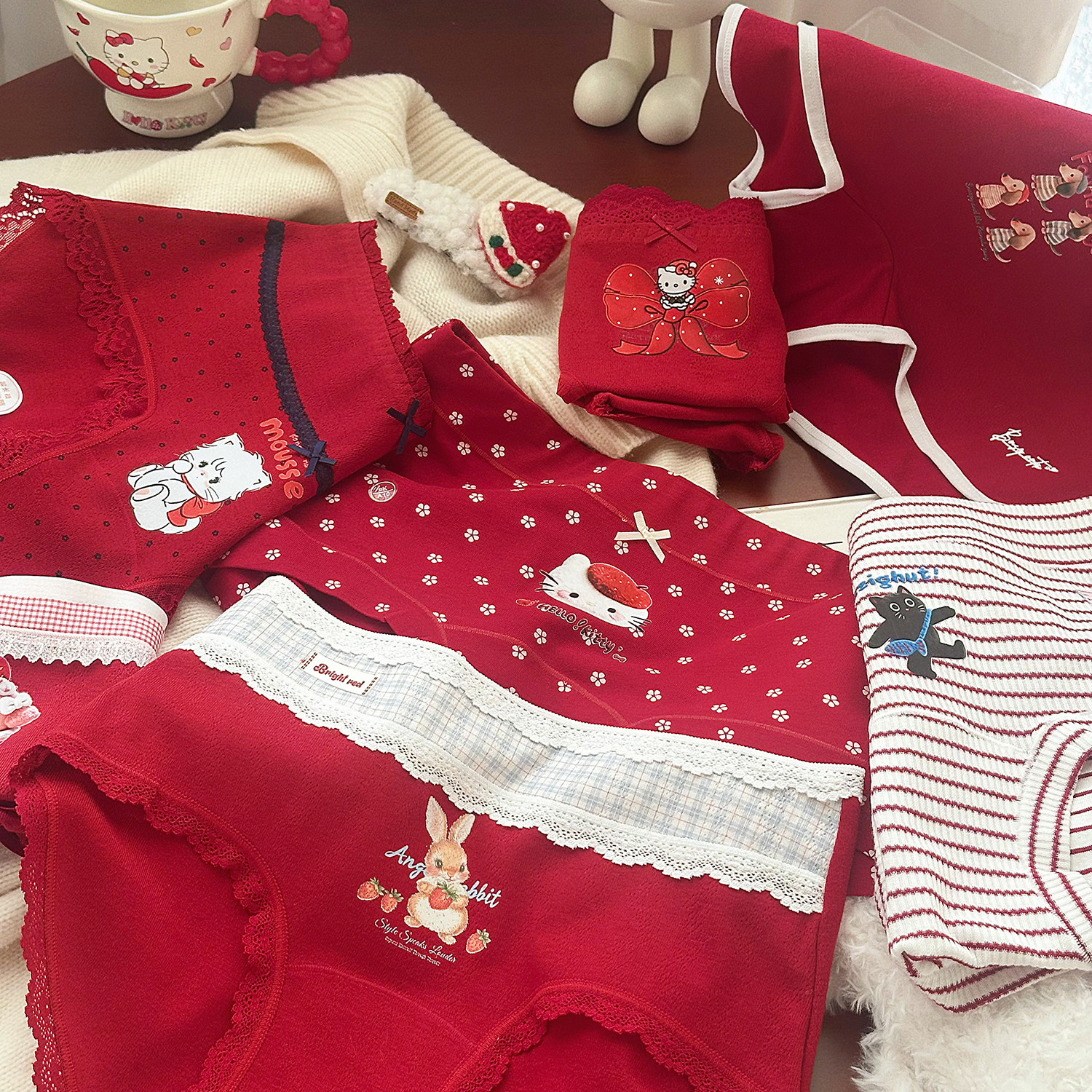 red新品本命年合集全家福高级复古红色少女纯棉内裤喜庆红色内裤,女士内衣/男士内衣/家居服,女三角裤,淘宝优惠券,粉丝福利购,淘宝优惠卷