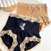 女塑形提臀收小肚蕾丝边棉质底裆女内裤 2条精装 无缝高腰收腹内裤