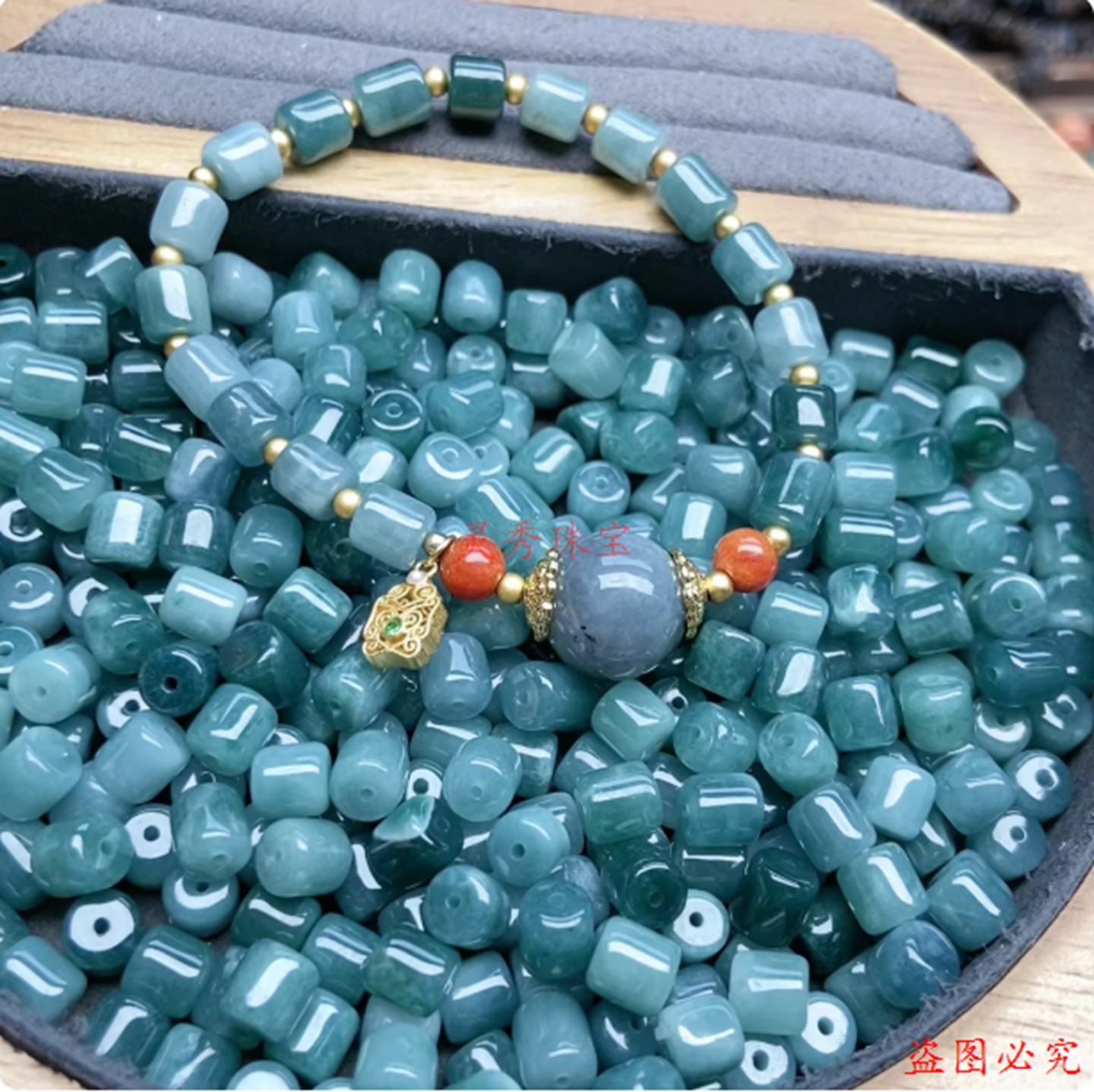 蓝水翡翠墩子diy串饰配件单颗路路通小墩子单珠玉石玉珠手链