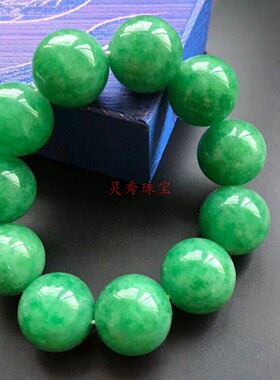 缅甸翡翠糯冰正阳绿佛珠手串