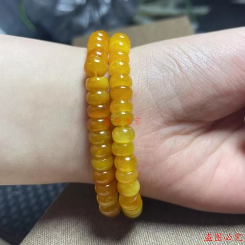 翡翠黄翡算盘珠手链手串单圈隔片饰品黄龙玉玉石冰黄玉精品
