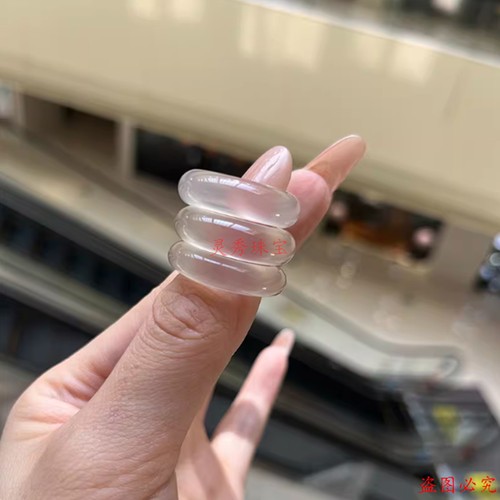 精品马料白冰料马达加斯加玉髓戒指戒圈指环男女扳指时尚饰品