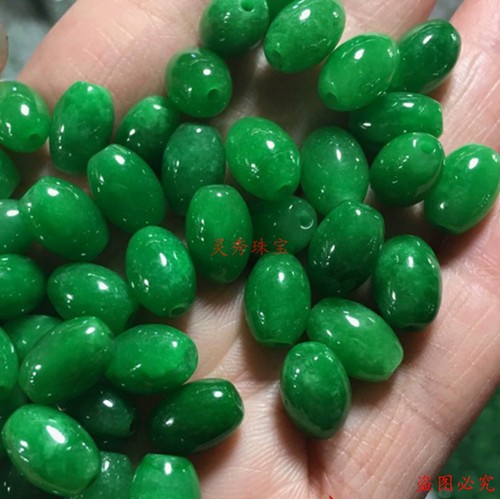 翡翠干青米珠桶珠祖母绿路路通翠绿散珠铁龙生手链项链挂绳8*12mm