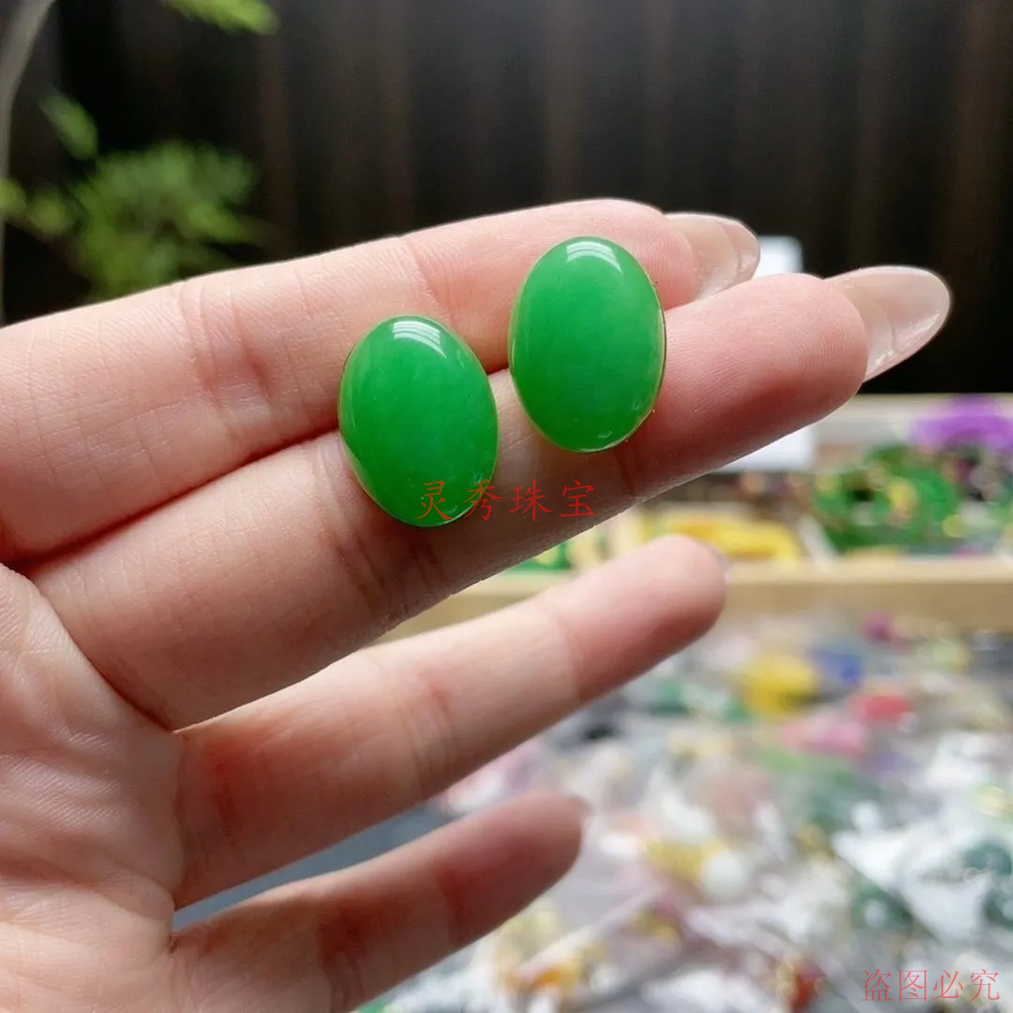 新款精品翡翠色冰糯种满色耳钉