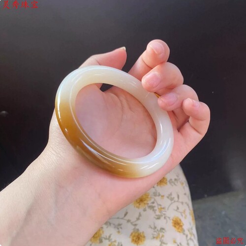 和田白玉糖料扁条手镯女款百搭