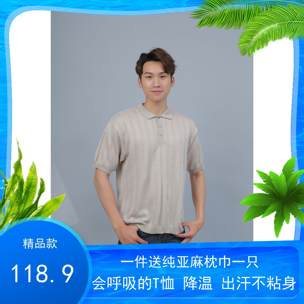 双鹤品牌亚麻简约方领polo衫t恤