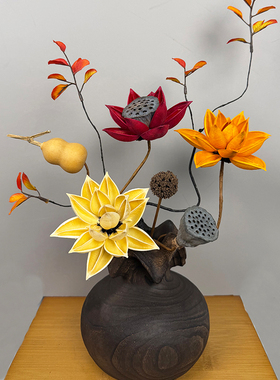 【福袋】茶室荷花莲蓬干花工艺玄关餐桌禅意装饰品花瓶摆件