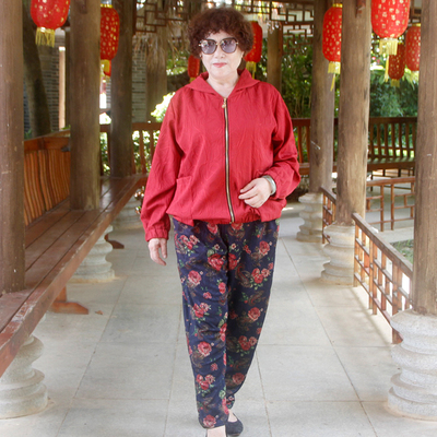 中老年秋季时尚两件套减龄连帽