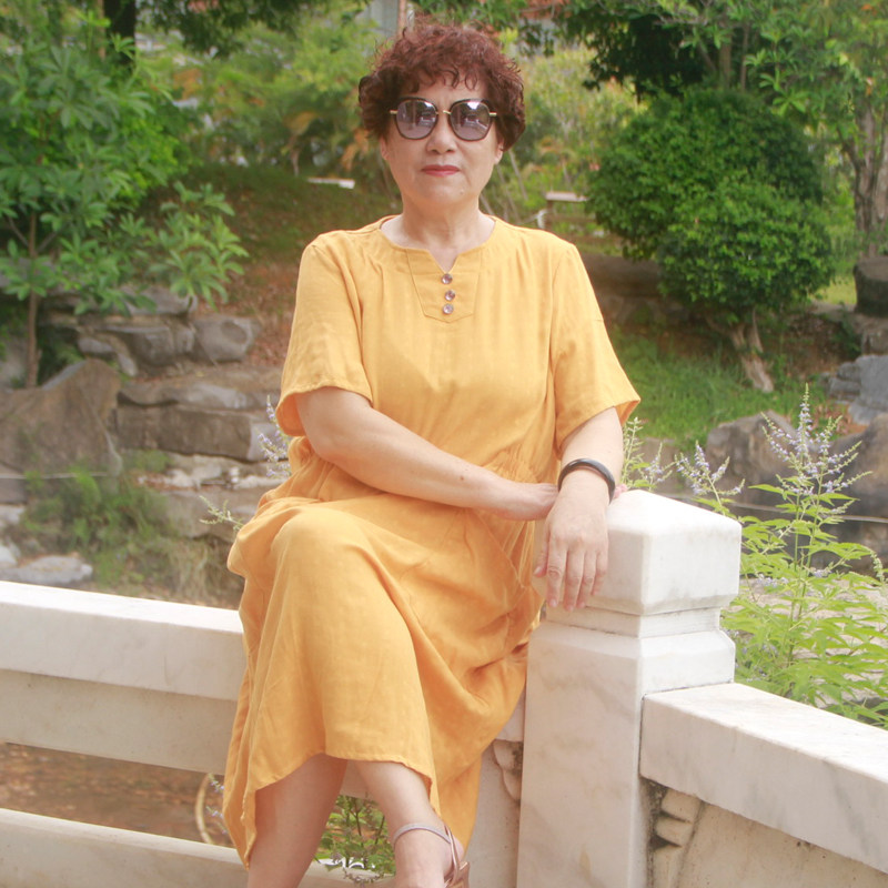 短袖连衣裙竹纤维宽松妈妈装大码