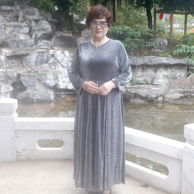 中老年夏长袖连衣裙长款高贵宴会