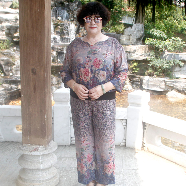 七分袖雪纺洋气套装中老年女装
