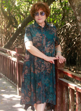 开衫真丝连衣裙妈妈装中长款短袖