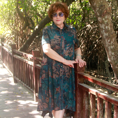 开衫真丝连衣裙妈妈装中长款短袖