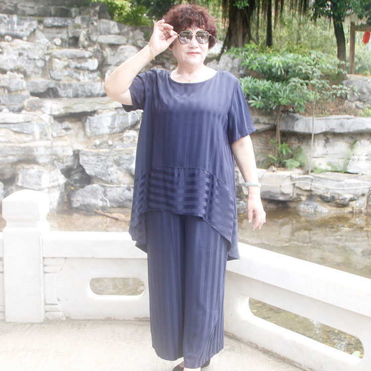 短袖真丝棉两件套特大码胖妈妈装