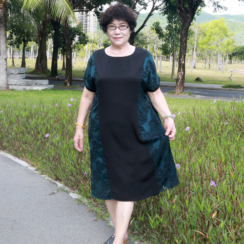 真丝百搭时尚拼接短袖圆领夏季女