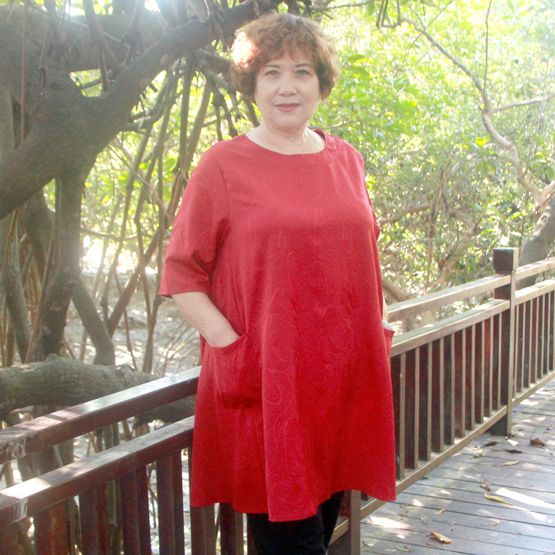 春夏中长遮肚a版七分袖胖妈妈装