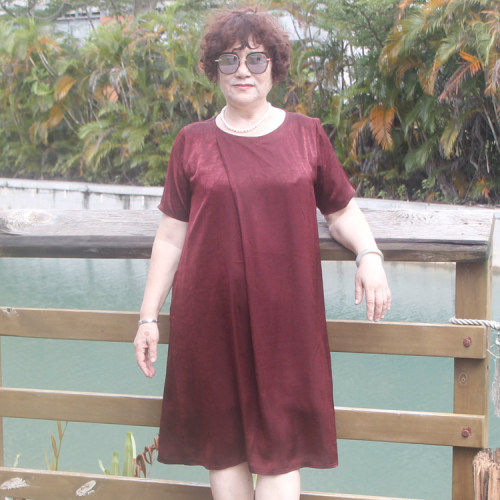 清仓码洋过膝妈妈奶奶真丝连衣裙