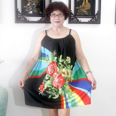 印花冰丝吊带裙无袖中老年女装