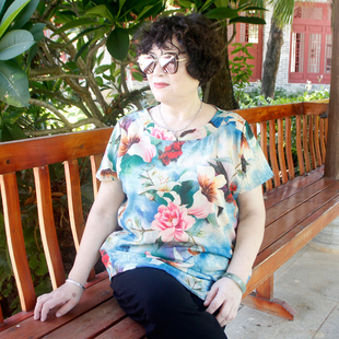 中老年人祥云真丝棉短袖上衣夏女装新款立领半袖大码妈妈奶奶服装