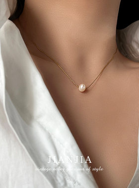 钛钢镀18K单颗天然淡水珍珠项链