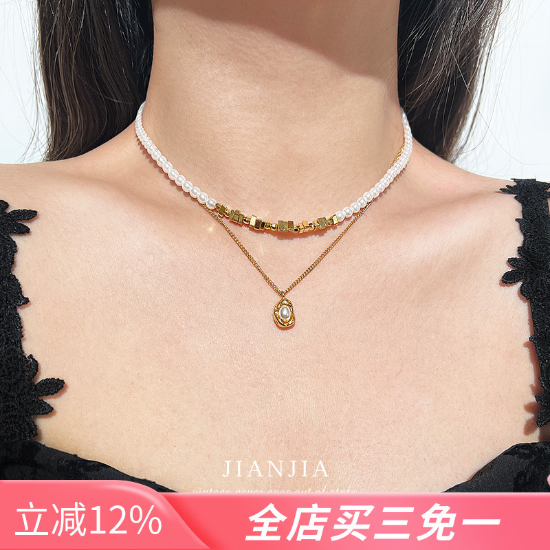 极简颈链锁骨链碎银几两珍珠项链