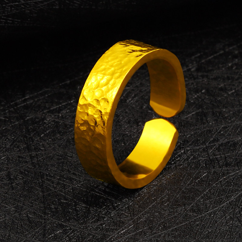 和源足金999气质尾戒锤纹开口