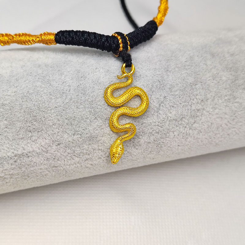 黄金吊坠足金999灵蛇生肖古法挂坠项坠带编绳本命年礼物送女友