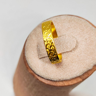 黄金戒指女款足金999龙鳞亮面实心素圈个性创意錾刻送女友可刻字