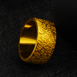 黄金戒指男款 足金999宽面霸气指环实心亮面锤纹素圈送男友父亲