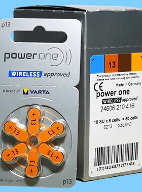 powerone德国进口原装p13助听器电池A13峰力瑞声达奥迪康耳机电池