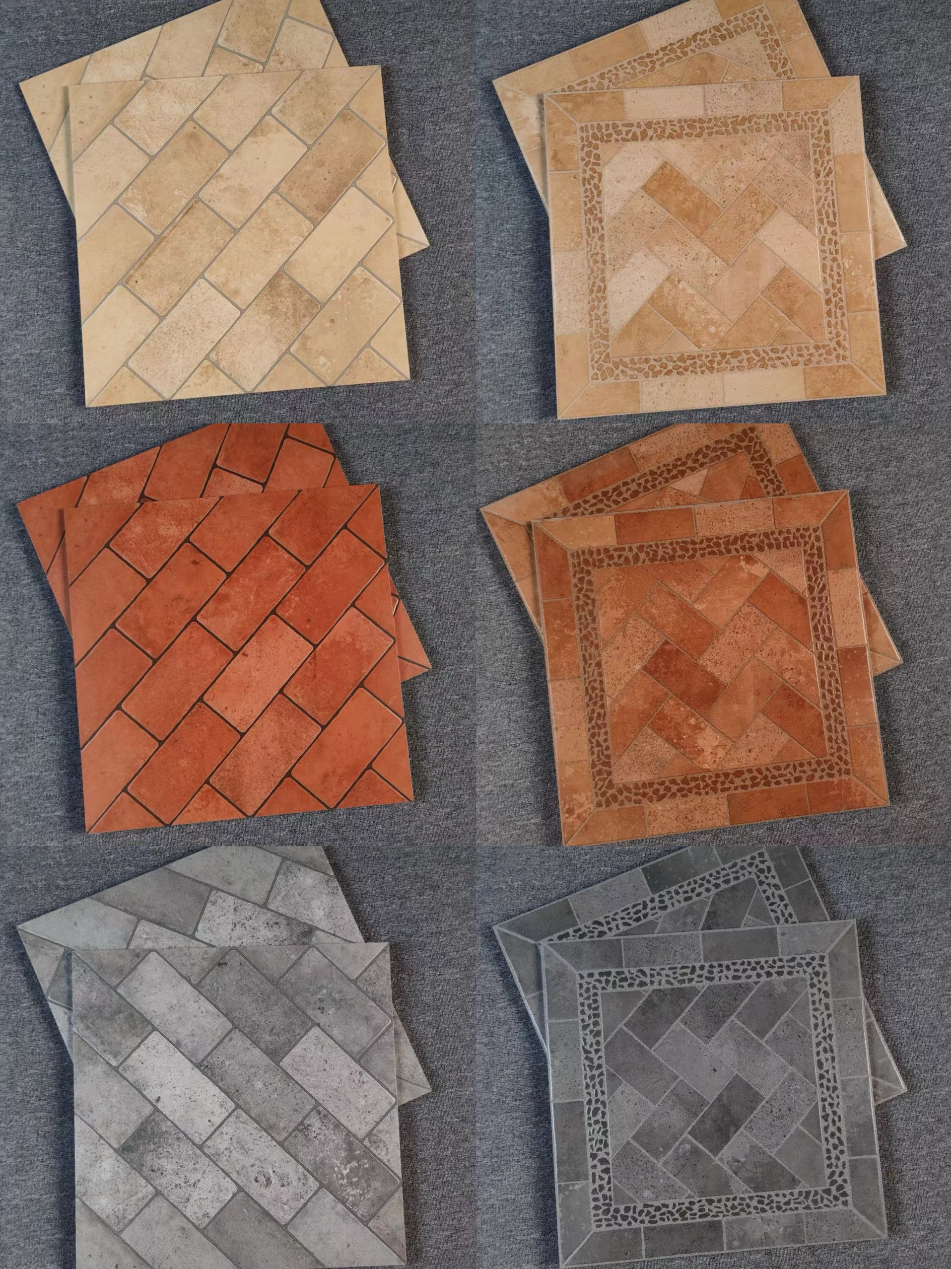 600*600哑光陶土红砖拼花砖民宿餐厅火锅古堡花园防滑法式地瓷砖