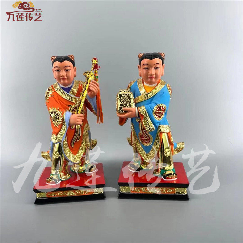 木雕人物神像剑童印童剑印童子樟木线雕古典家居供奉摆件九莲木雕