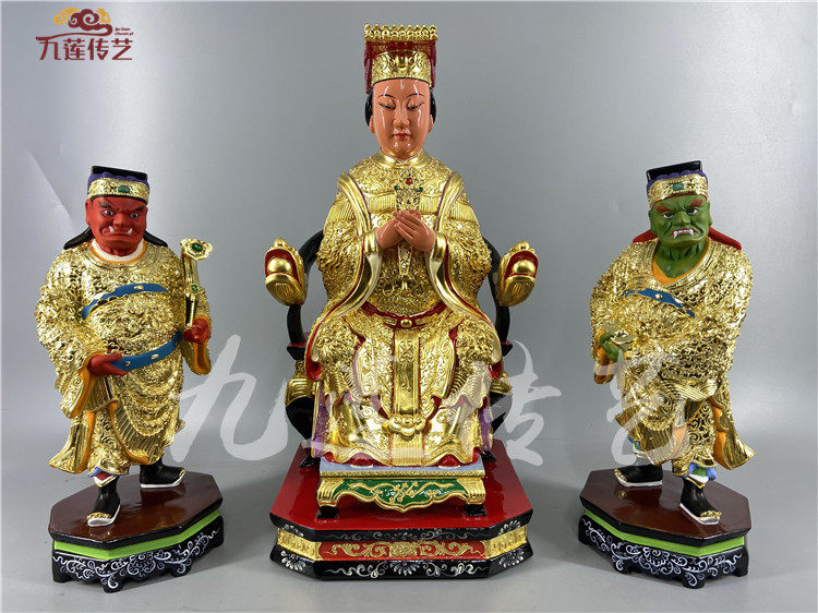 木雕妈祖天妃娘娘开运海神千里眼顺风耳樟木精雕40配30cm人物神像