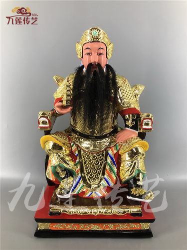 李靖托塔李天王香樟木漆线雕古典