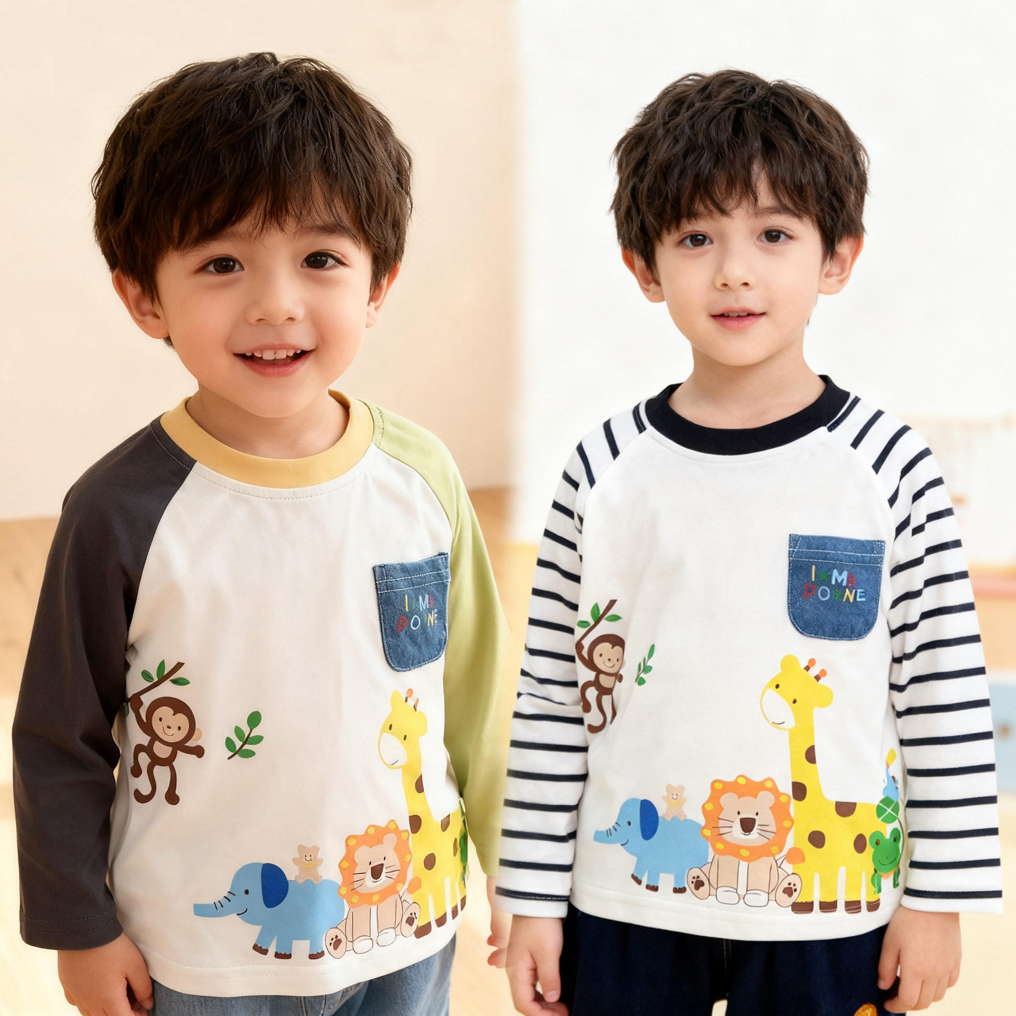 儿童长袖T恤2026春季新款男童棉t恤卡通小火车刺绣体恤打底衫