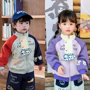 儿童加绒外套女童冬装2025可爱宝宝卡通原田治立领男童外套洋气