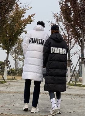 PUMA彪马中长款羽绒服黑白色情侣保暖防风连帽运动休闲上衣585403