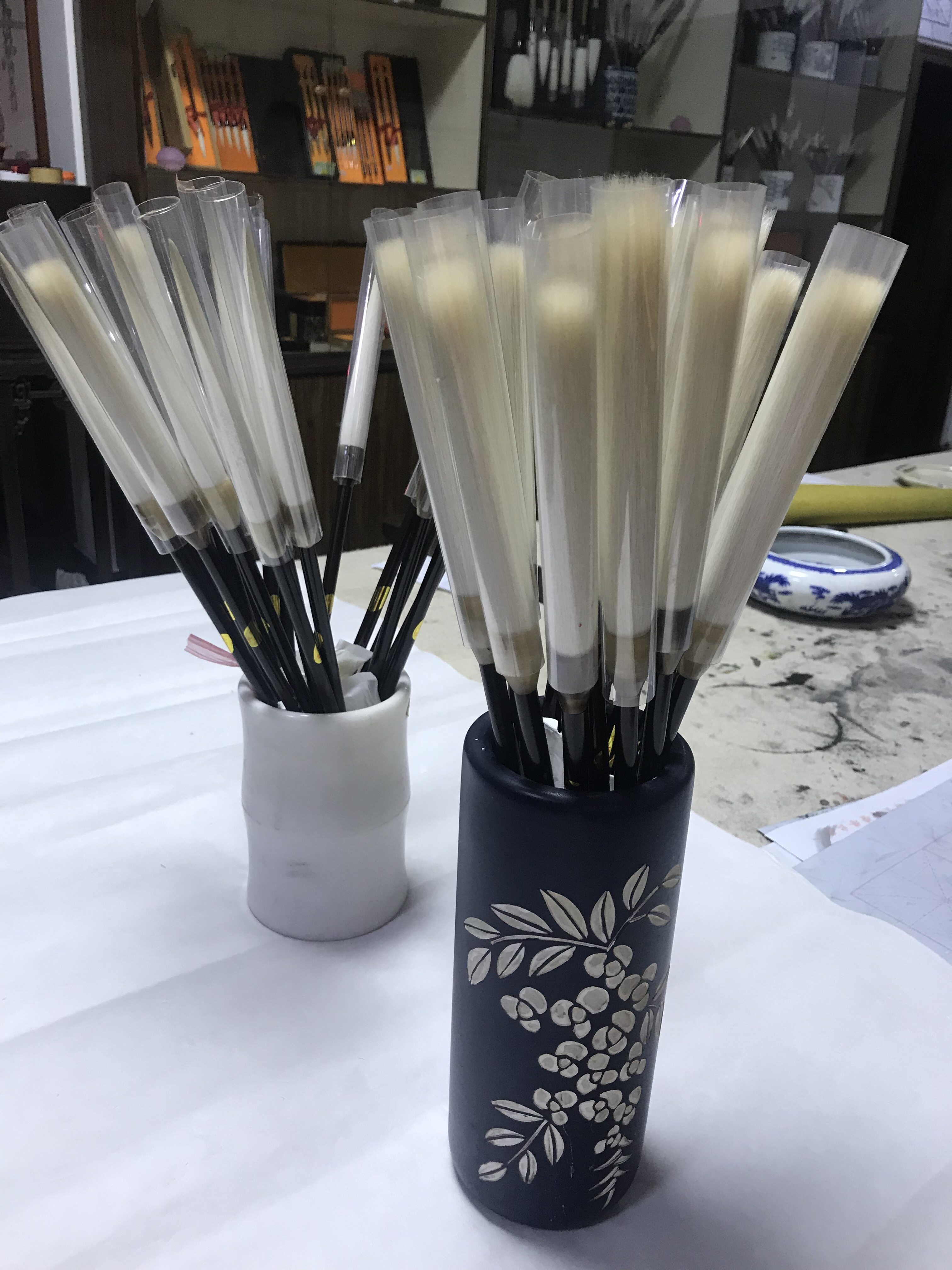 善琏湖笔羊毫毛笔紫檀木花白