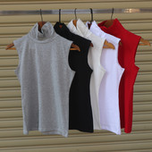 2024白色无袖 高领背心女夏季 外穿纯棉紧身内搭健身跑步打底上衣