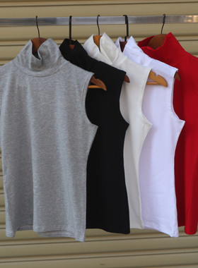 2024白色无袖高领背心女夏季外穿纯棉紧身内搭健身跑步打底上衣