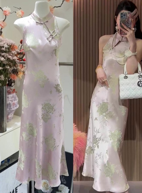 十三行定制国风紫色人丝绣花长裙女2026年轻款立领盘扣旗袍礼服裙