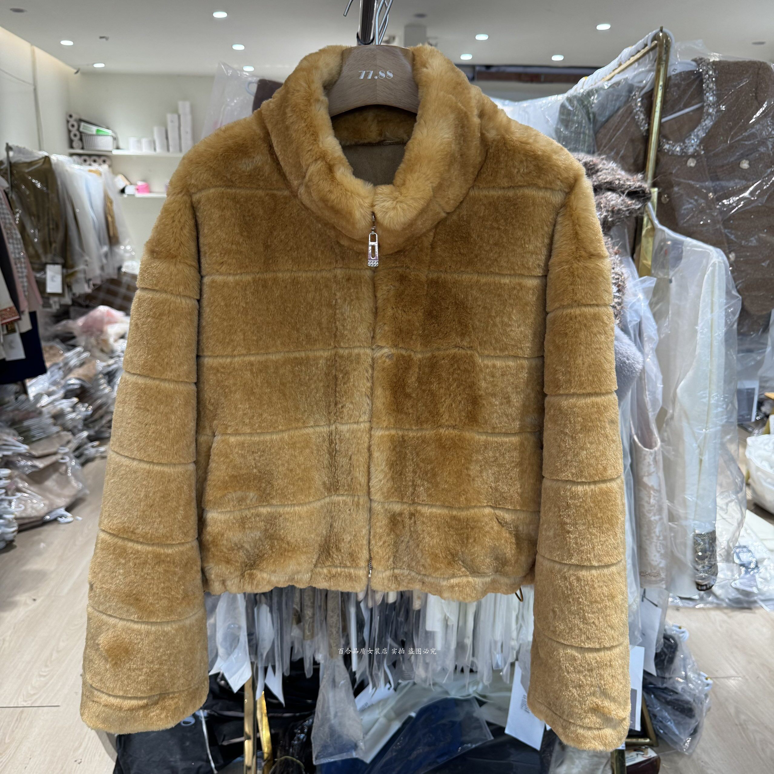 仿獭兔皮毛一体加厚立领短外套女